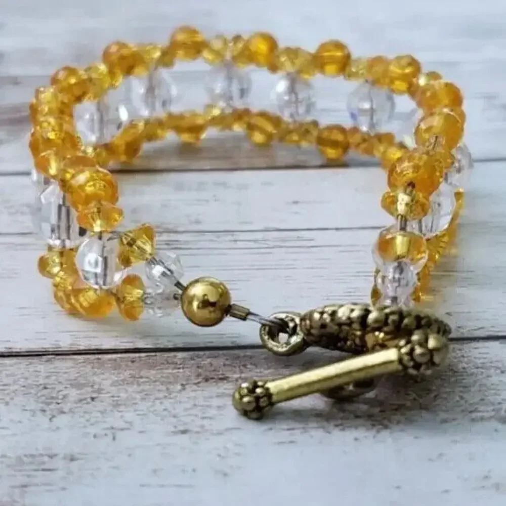 Vintage Bracelet - Long Bracelet Amber Tone Beads - 9